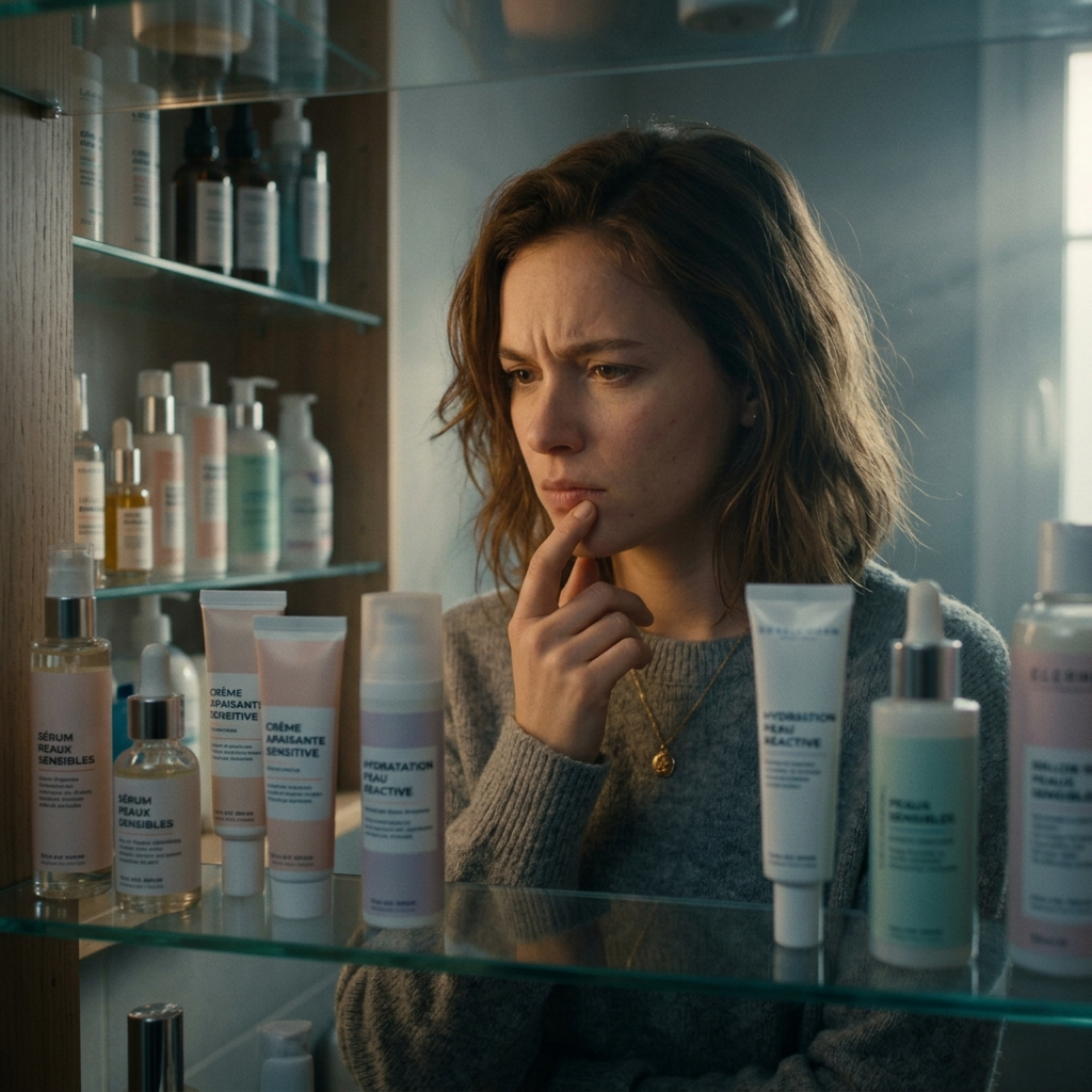 Jeune femme indécise sur le choix de plusieurs produits Image